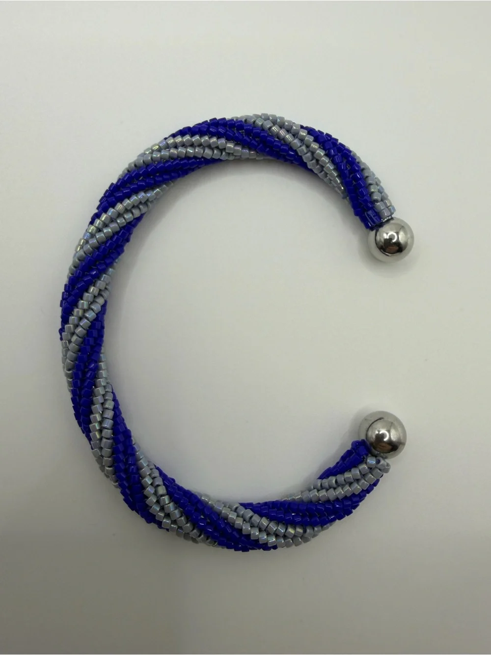 Blue & Silver Twisted Beaded Cuff Bracelet by